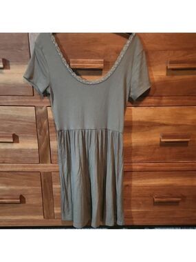 Arizona Jean Company Green Short Sleeve Lace Scoop Neck Babydoll Mini Dress Sz S